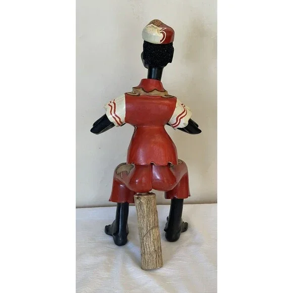 CUBA Folk Art Man Musician Drummer Hand-Carved Hand-Painted 17 WOOD Sculpture